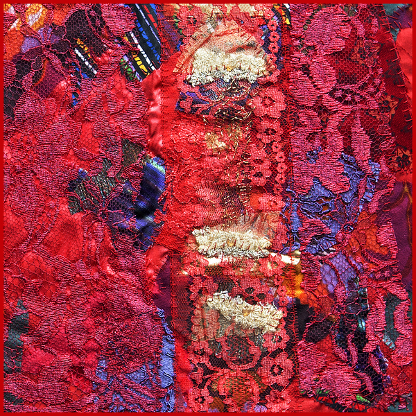 Rot-Ausschnitt - Textil-Applikation - Stoff geklebt auf festen Hintergrund - Ausstellung in der Sachsen-Anhaltischen Krebsgesellschaft 2014